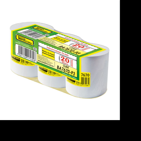 ROLLO AUTOCOPIA 76MM X 20MTS PAQ.C3 ROLLOS BA7670 C.16